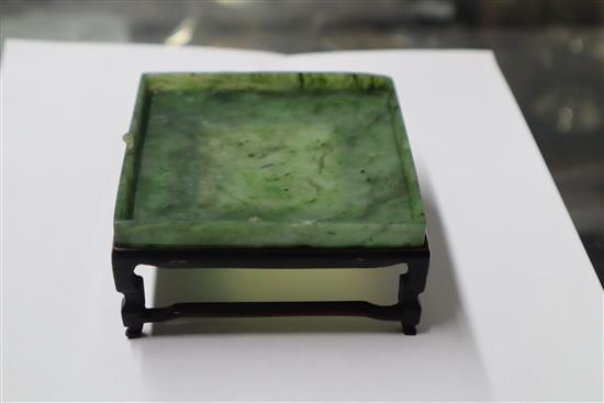 A Chinese spinach jade tray and two other trays (one a.f.)